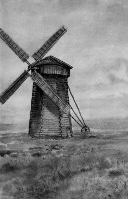 «Вітряк 19 ст. у с. Ковпита Чернігівської обл.». 1967. Папір, акварель